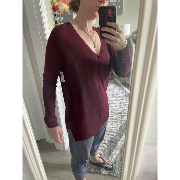 Old Navy womens V Neck‎ tunic sweater knit top Maroon Red Heather size XS NEW - Picture 10 of 10
